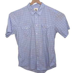 Paper Denim & Cloth Short Sleeve Mens Light Blue‎ Plaid Double Chest Pocket XL